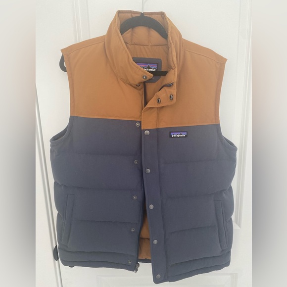 Men’s Patagonia Bivy Down Vest- Tan & Blue - Picture 4 of 10